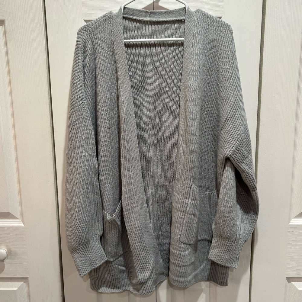 SHEIN Women’s Warm Long Knit Cardigan Sweater w/ Pockets - gray, size M